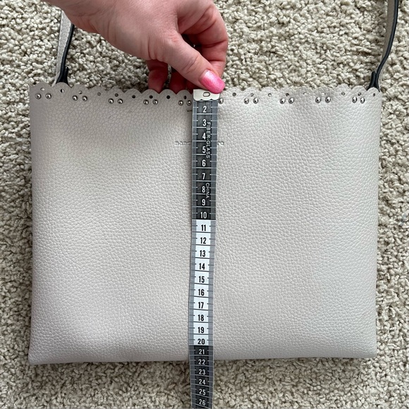 Nanette Lepore Scalloped Edge Studded Pebbled Grey Adjustable Strap Zipper Purse - Picture 14 of 16